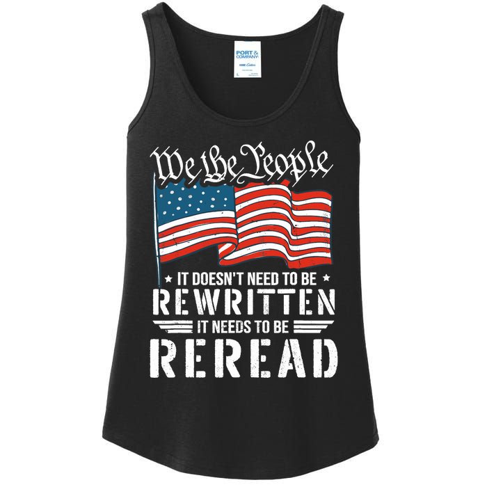 US Flag Constitution of the USA Needs To Be Reread Ladies Essential Tank