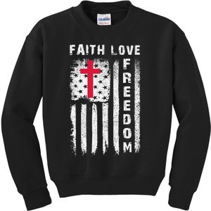 USA Flag Christian - Faith Family Freedom Kids Sweatshirt