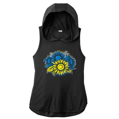 Ukrainian Flag Colors Sunflowers Stand With Ukraine Ladies PosiCharge Tri-Blend Wicking Draft Hoodie Tank