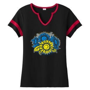 Ukrainian Flag Colors Sunflowers Stand With Ukraine Ladies Halftime Notch Neck Tee