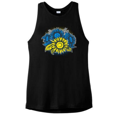 Ukrainian Flag Colors Sunflowers Stand With Ukraine Ladies PosiCharge Tri-Blend Wicking Tank