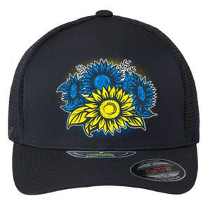 Ukrainian Flag Colors Sunflowers Stand With Ukraine Flexfit Unipanel Trucker Cap