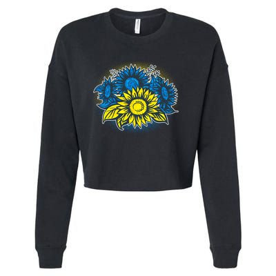 Ukrainian Flag Colors Sunflowers Stand With Ukraine Cropped Pullover Crew