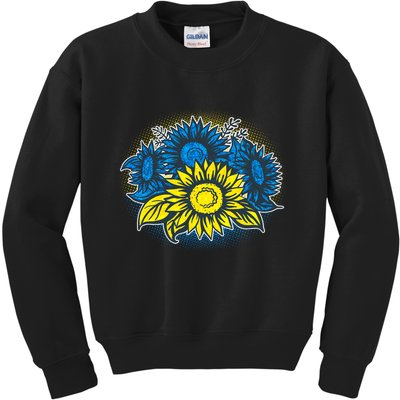 Ukrainian Flag Colors Sunflowers Stand With Ukraine Kids Sweatshirt