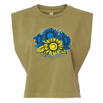 Ukrainian Flag Colors Sunflowers Stand With Ukraine Garment-Dyed Women's Muscle Tee