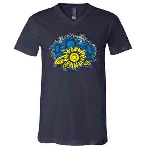 Ukrainian Flag Colors Sunflowers Stand With Ukraine V-Neck T-Shirt