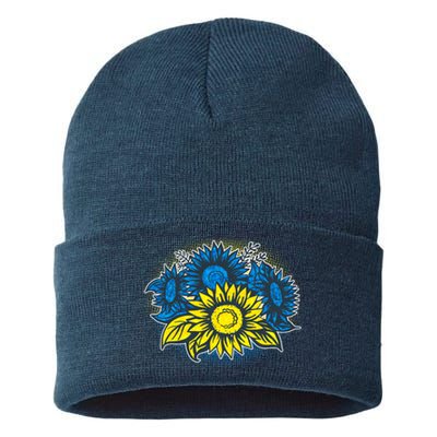 Ukrainian Flag Colors Sunflowers Stand With Ukraine Sustainable Knit Beanie