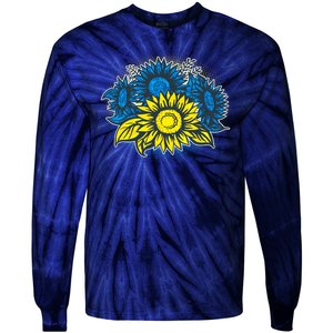 Ukrainian Flag Colors Sunflowers Stand With Ukraine Tie-Dye Long Sleeve Shirt