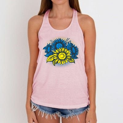 Ukrainian Flag Colors Sunflowers Stand With Ukraine Women's Knotted Racerback Tank