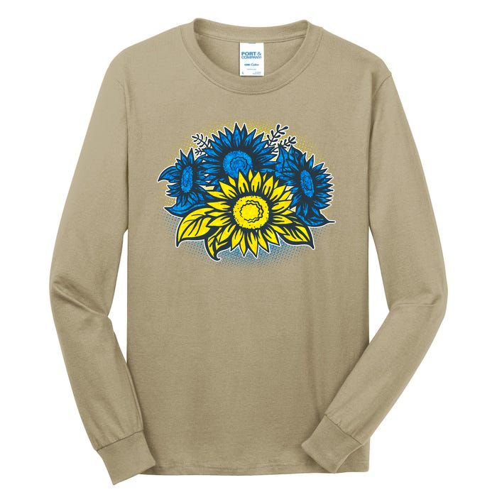 Ukrainian Flag Colors Sunflowers Stand With Ukraine Tall Long Sleeve T-Shirt