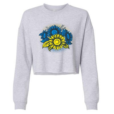 Ukrainian Flag Colors Sunflowers Stand With Ukraine Cropped Pullover Crew