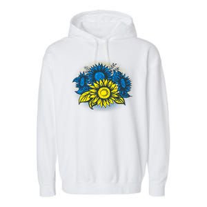 Ukrainian Flag Colors Sunflowers Stand With Ukraine Garment-Dyed Fleece Hoodie