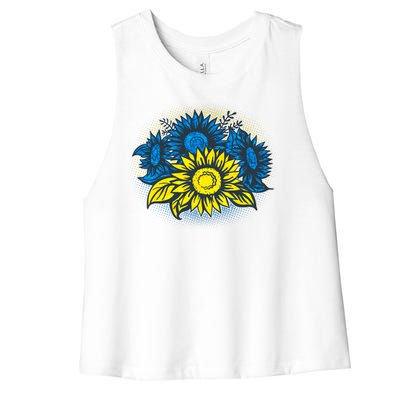 Ukrainian Flag Colors Sunflowers Stand With Ukraine Women's Racerback Cropped Tank