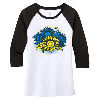 Ukrainian Flag Colors Sunflowers Stand With Ukraine Women's Tri-Blend 3/4-Sleeve Raglan Shirt