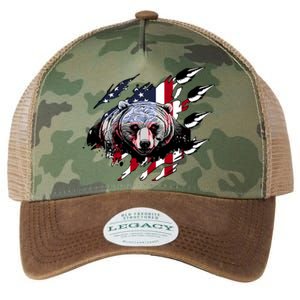 Us Flag Claw Grizzly Bear Patriotic Hunting Gift Legacy Tie Dye Trucker Hat