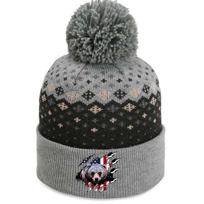 Us Flag Claw Grizzly Bear Patriotic Hunting Gift The Baniff Cuffed Pom Beanie