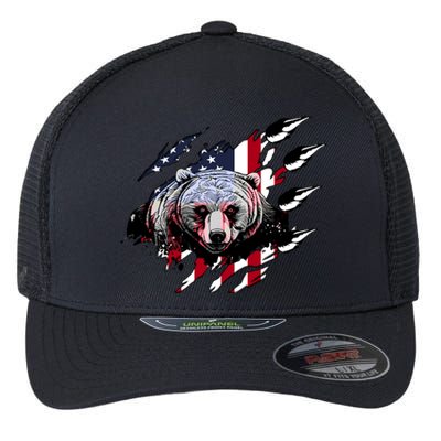 Us Flag Claw Grizzly Bear Patriotic Hunting Gift Flexfit Unipanel Trucker Cap