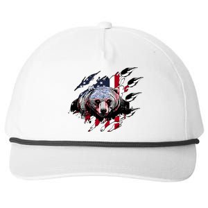 Us Flag Claw Grizzly Bear Patriotic Hunting Gift Snapback Five-Panel Rope Hat