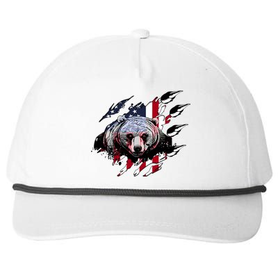 Us Flag Claw Grizzly Bear Patriotic Hunting Gift Snapback Five-Panel Rope Hat