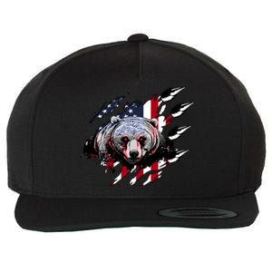 Us Flag Claw Grizzly Bear Patriotic Hunting Gift Wool Snapback Cap