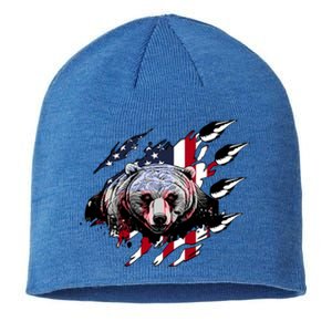 Us Flag Claw Grizzly Bear Patriotic Hunting Gift Sustainable Beanie