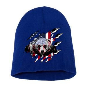 Us Flag Claw Grizzly Bear Patriotic Hunting Gift Short Acrylic Beanie