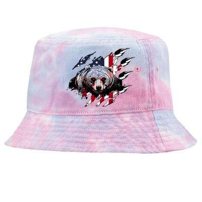 Us Flag Claw Grizzly Bear Patriotic Hunting Gift Tie-Dyed Bucket Hat