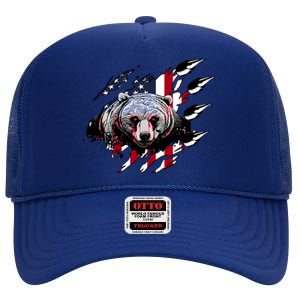 Us Flag Claw Grizzly Bear Patriotic Hunting Gift High Crown Mesh Back Trucker Hat