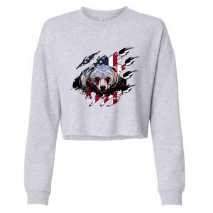 Us Flag Claw Grizzly Bear Patriotic Hunting Gift Cropped Pullover Crew