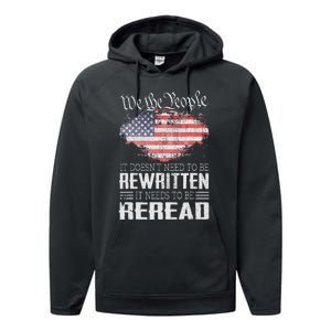 US Flag Constitution Of The USA Needs To Be Reread Performance Fleece Hoodie