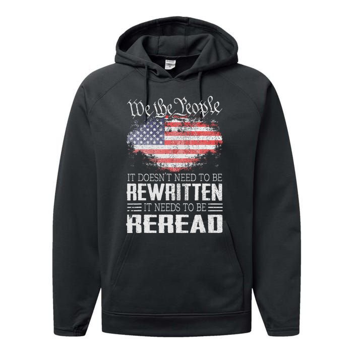 US Flag Constitution Of The USA Needs To Be Reread Performance Fleece Hoodie