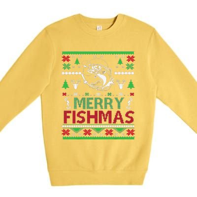 Ugly FISHING Christmas Bass Fish Apparel Merry Fishmas. Premium Crewneck Sweatshirt