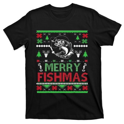 Ugly FISHING Christmas Bass Fish Apparel Merry Fishmas. T-Shirt