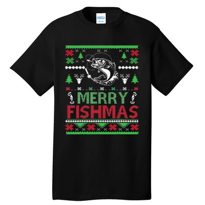 Ugly FISHING Christmas Bass Fish Apparel Merry Fishmas. Tall T-Shirt