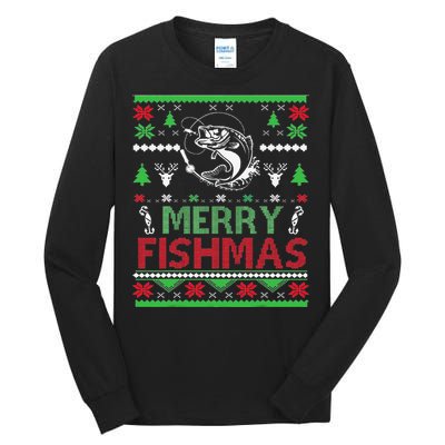 Ugly FISHING Christmas Bass Fish Apparel Merry Fishmas. Tall Long Sleeve T-Shirt