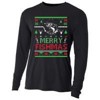 Ugly FISHING Christmas Bass Fish Apparel Merry Fishmas. Cooling Performance Long Sleeve Crew