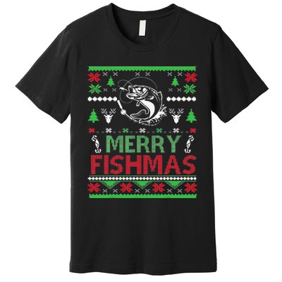 Ugly FISHING Christmas Bass Fish Apparel Merry Fishmas. Premium T-Shirt