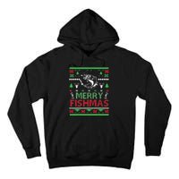 Ugly FISHING Christmas Bass Fish Apparel Merry Fishmas. Tall Hoodie