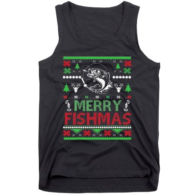 Ugly FISHING Christmas Bass Fish Apparel Merry Fishmas. Tank Top