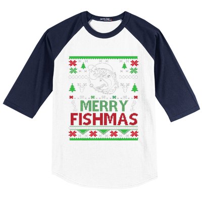 Ugly FISHING Christmas Bass Fish Apparel Merry Fishmas. Baseball Sleeve Shirt