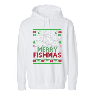 Ugly FISHING Christmas Bass Fish Apparel Merry Fishmas. Garment-Dyed Fleece Hoodie