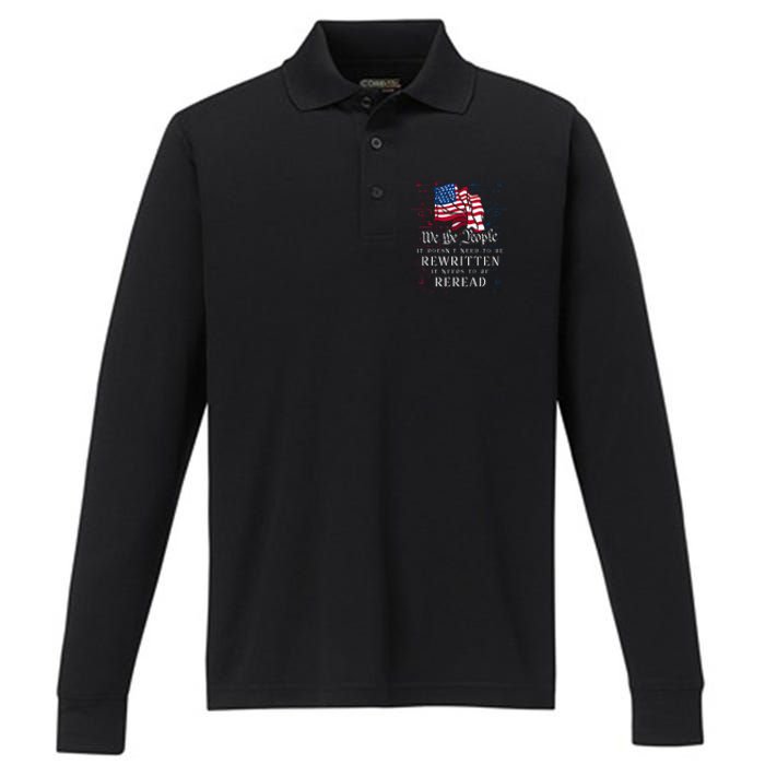 Us Flag Constitution Of The Usa Needs To Be Reread Performance Long Sleeve Polo