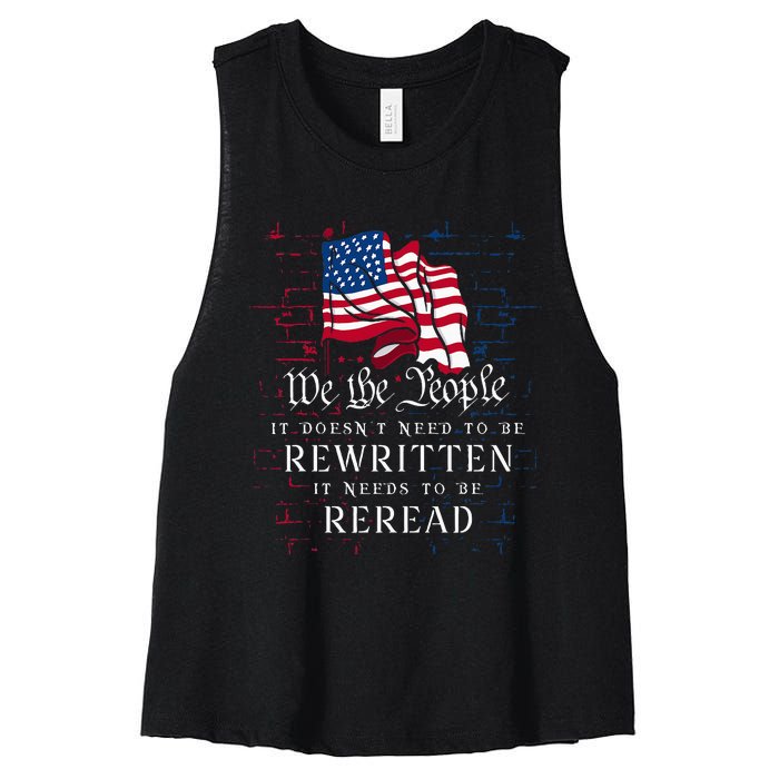 Us Flag Constitution Of The Usa Needs To Be Reread Women's Racerback Cropped Tank