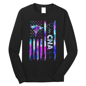 US Flag CNA Tie Dye Cute Certified Nursing Assistant Long Sleeve Shirt