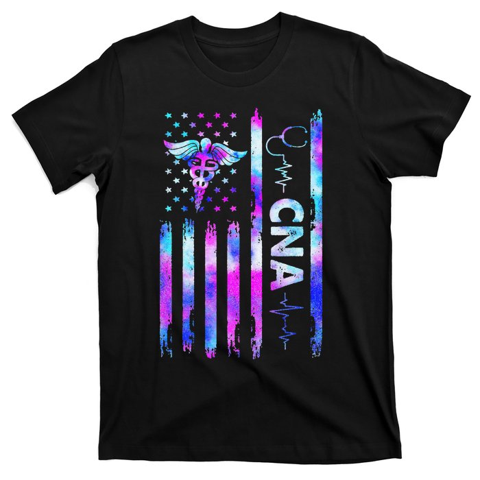 US Flag CNA Tie Dye Cute Certified Nursing Assistant T-Shirt