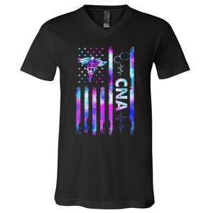 US Flag CNA Tie Dye Cute Certified Nursing Assistant V-Neck T-Shirt