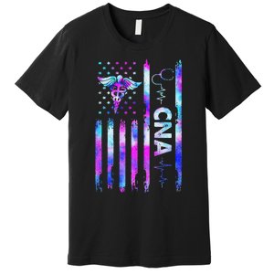 US Flag CNA Tie Dye Cute Certified Nursing Assistant Premium T-Shirt