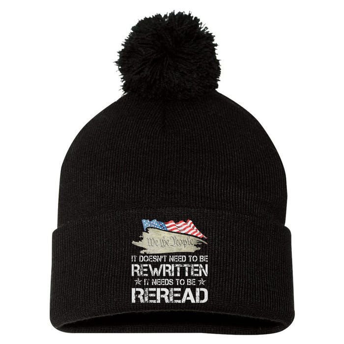 US Flag Constitution of the USA Needs To Be Reread Pom Pom 12in Knit Beanie