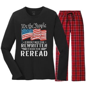 Us Flag Constitution Of The Usa Needs To Be Reread Women's Long Sleeve Flannel Pajama Set 