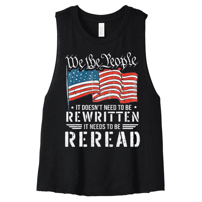 Us Flag Constitution Of The Usa Needs To Be Reread Women's Racerback Cropped Tank